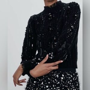 Zara Limited Edition Black Sequin Turtleneck Sweater